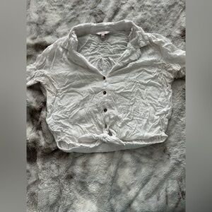 Candie's White Short Sleeve Button Down Shirt with Tie Front